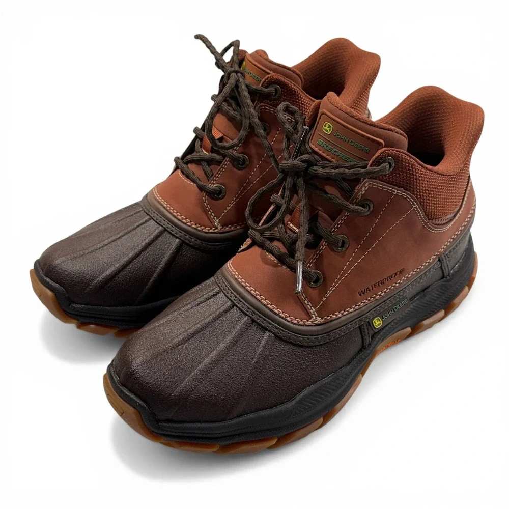 John Deere Skechers‎ Slip-ins Waterproof Duck Boots Mens 8.5 Brown 256026 NWOB